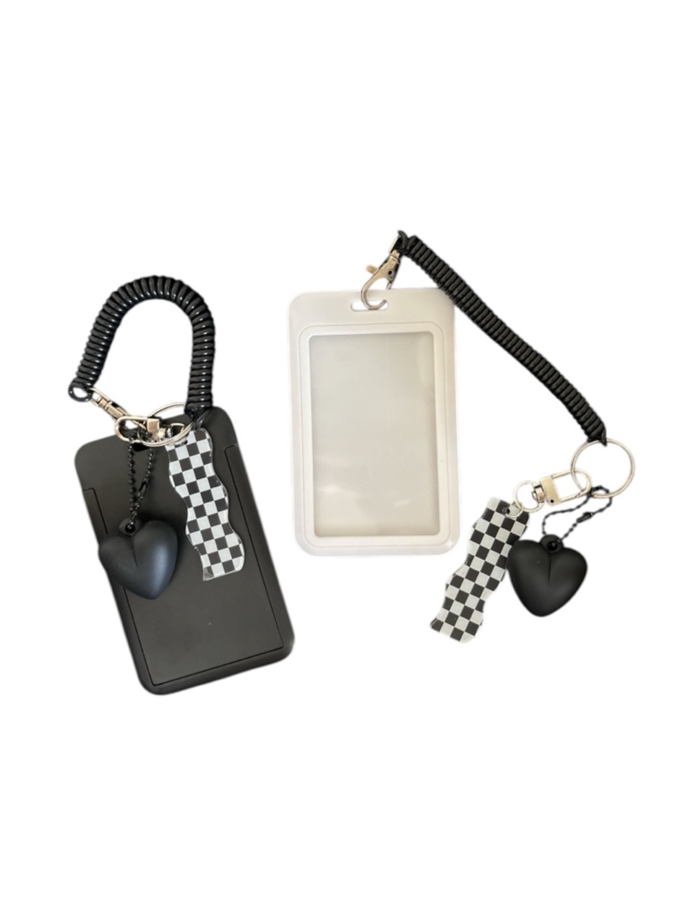 Black Heart Keychain Card Holder with Checker Accent
